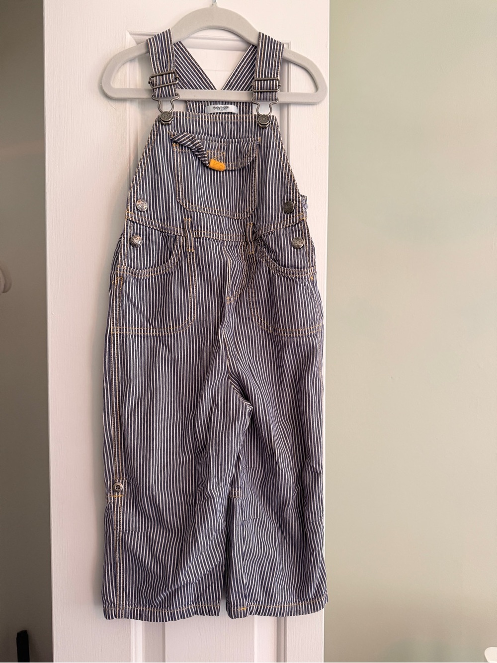 Baby Boden Blue and White Striped Overalls